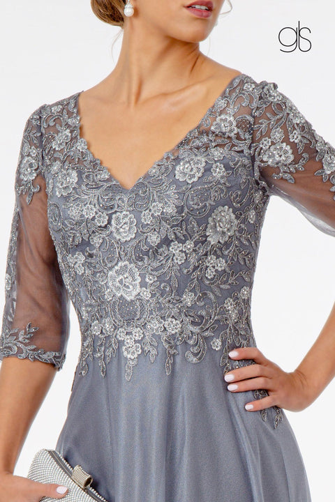 Elizabeth K GL1825 3/4 Sleeve Embroidered Bodice Chiffon Mother of the Bride and Groom.