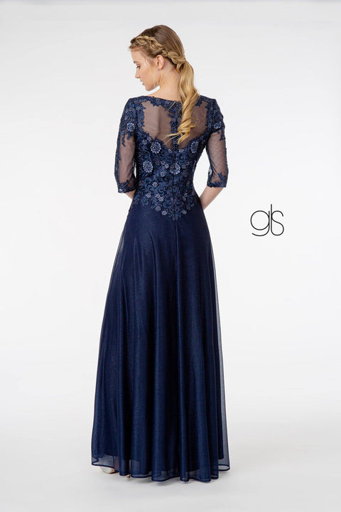 Elizabeth K GL1825 3/4 Sleeve Embroidered Bodice Chiffon Mother of the Bride and Groom.