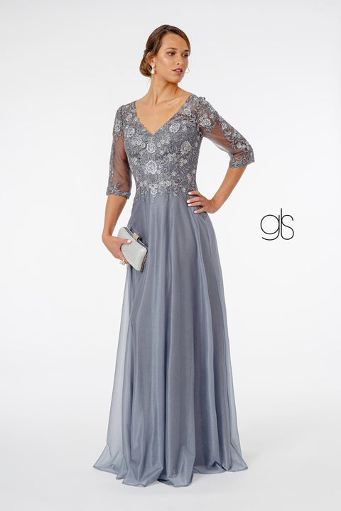 Elizabeth K GL1825 3/4 Sleeve Embroidered Bodice Chiffon Mother of the Bride and Groom.