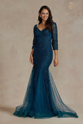 Lace Mermaid Dress with 3/4 Sleeve  by Nox Anabel JQ505