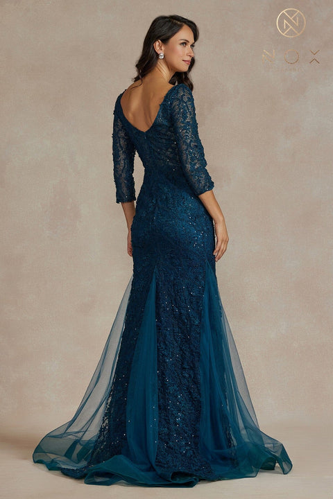 Lace Mermaid Dress with 3/4 Sleeve  by Nox Anabel JQ505