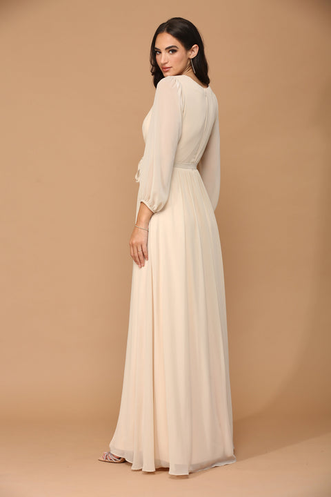 Long Sleeve Mother of the Bride and Groom Elegant Chiffon Dress