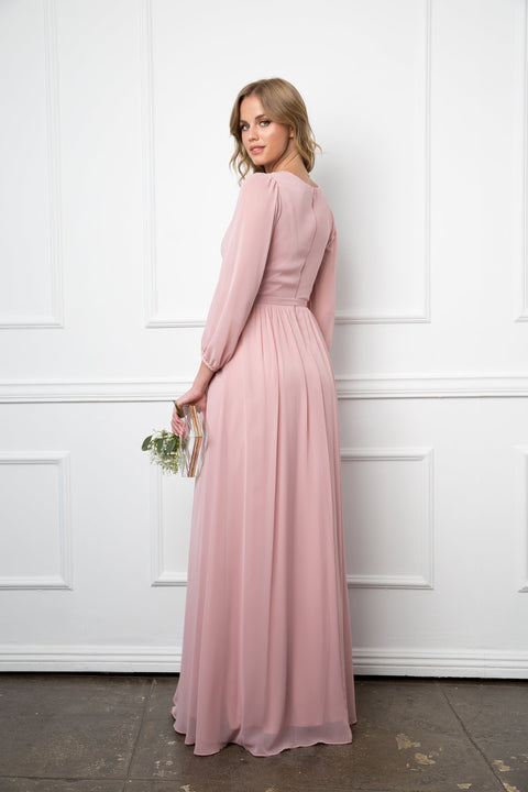 Long Sleeve Mother of the Bride and Groom Elegant Chiffon Dress