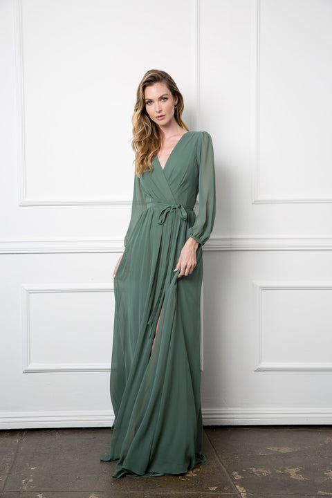 Long Sleeve Mother of the Bride and Groom Elegant Chiffon Dress