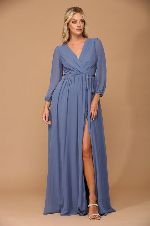 Long Sleeve Mother of the Bride and Groom Elegant Chiffon Dress