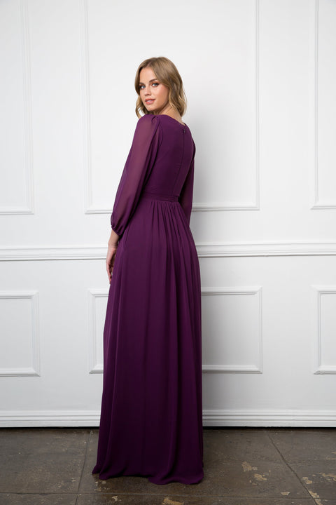 Long Sleeve Mother of the Bride and Groom Elegant Chiffon Dress