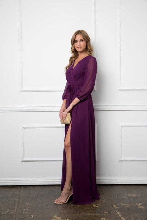 Long Sleeve Mother of the Bride and Groom Elegant Chiffon Dress