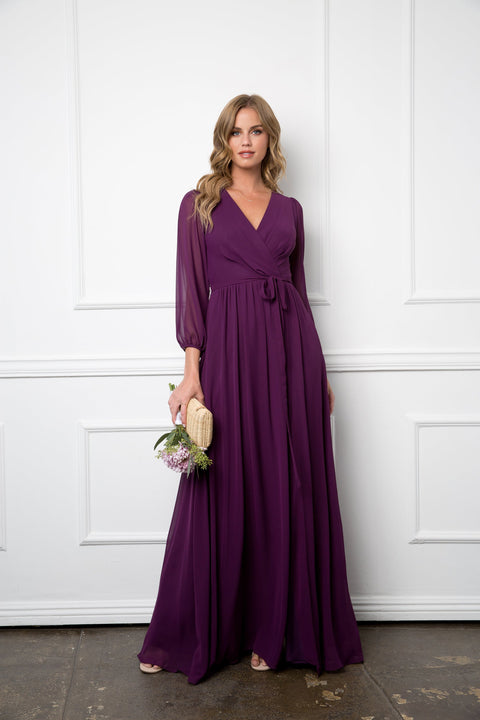 Long Sleeve Mother of the Bride and Groom Elegant Chiffon Dress