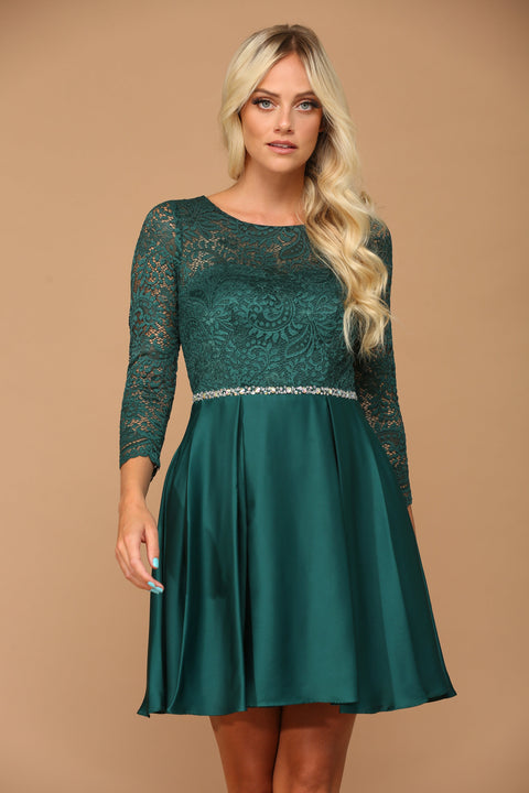 Beaded Cocktail Dress with Long Sleeve
