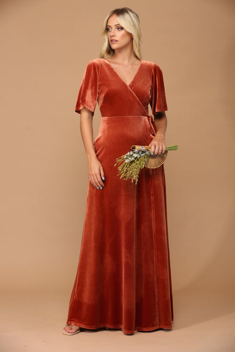 Mother of the Bride Long Flutter Sleeve Velvet Gown Sale by Eva Fashion – alternate view 3