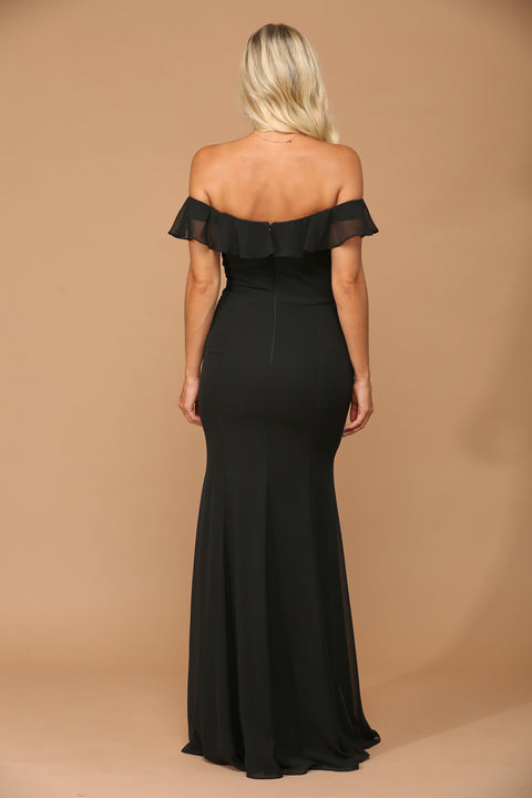 Formal Bridesmaids Chiffon Dress with Long Off Shoulder