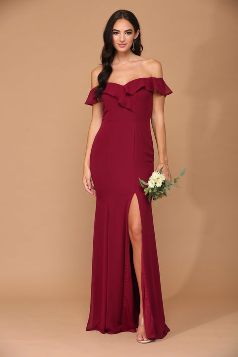 Formal Bridesmaids Chiffon Dress with Long Off Shoulder