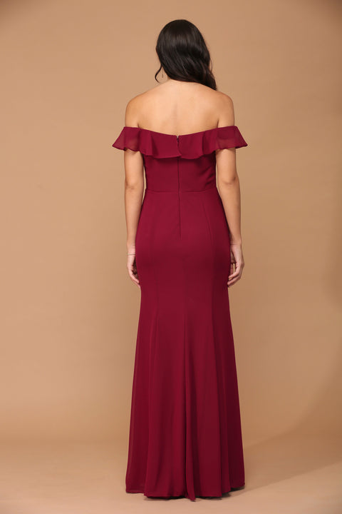 Formal Bridesmaids Chiffon Dress with Long Off Shoulder