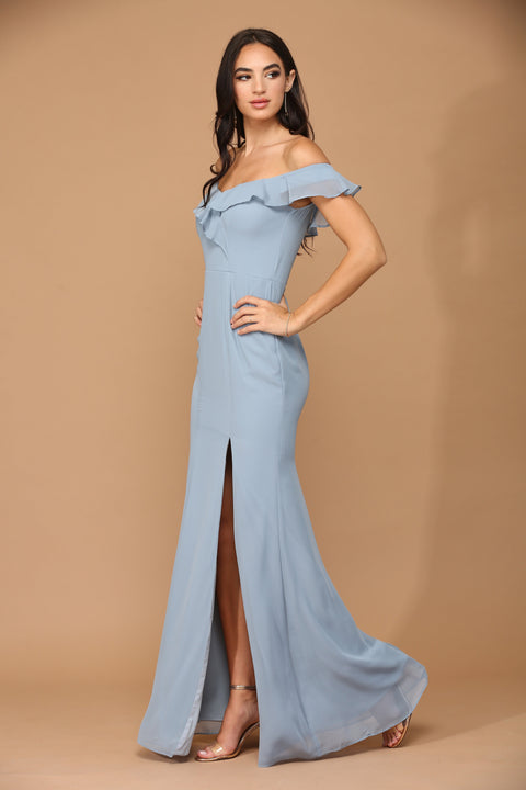 Formal Bridesmaids Chiffon Dress with Long Off Shoulder
