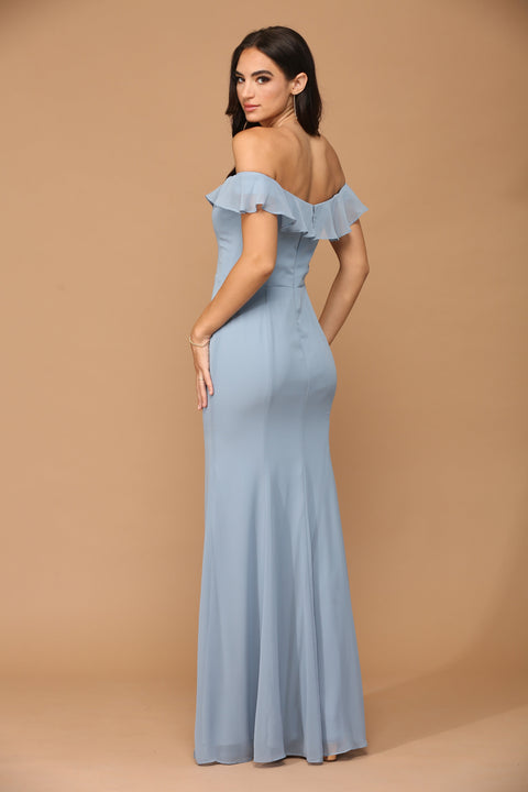 Formal Bridesmaids Chiffon Dress with Long Off Shoulder