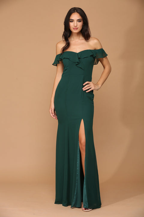 Formal Bridesmaids Chiffon Dress with Long Off Shoulder