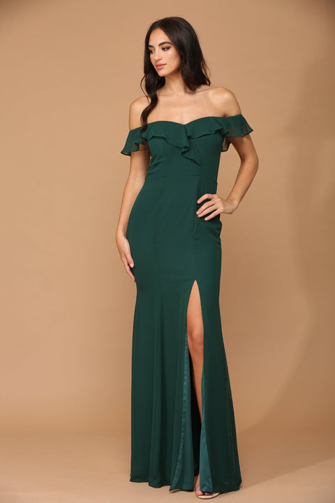 Formal Bridesmaids Chiffon Dress with Long Off Shoulder