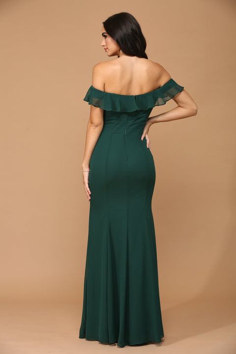 Formal Bridesmaids Chiffon Dress with Long Off Shoulder