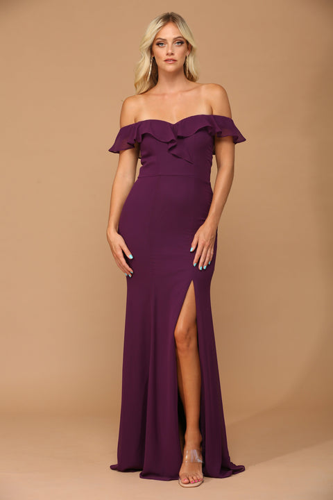 Formal Bridesmaids Chiffon Dress with Long Off Shoulder