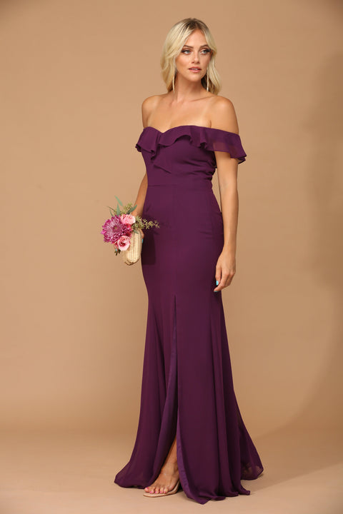 Formal Bridesmaids Chiffon Dress with Long Off Shoulder