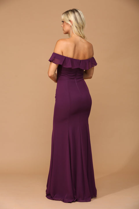 Formal Bridesmaids Chiffon Dress with Long Off Shoulder