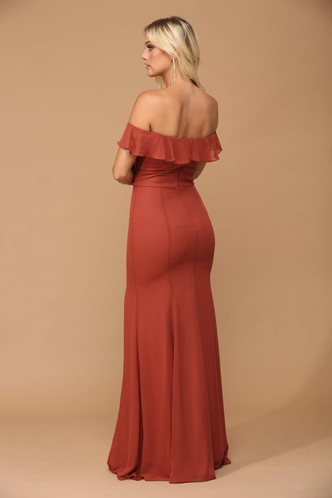 Formal Bridesmaids Chiffon Dress with Long Off Shoulder