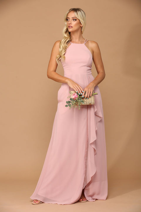 Long Formal Chiffon Halter Bridesmaids Dress