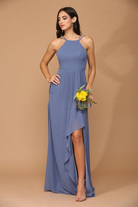 Long Formal Chiffon Halter Bridesmaids Dress