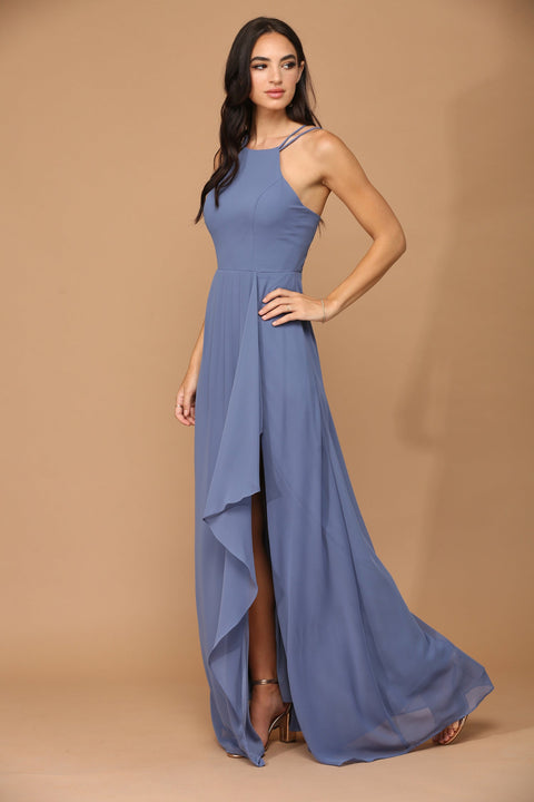 Long Formal Chiffon Halter Bridesmaids Dress