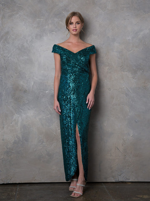 Formal Evening Gown with Long Off Shoulder