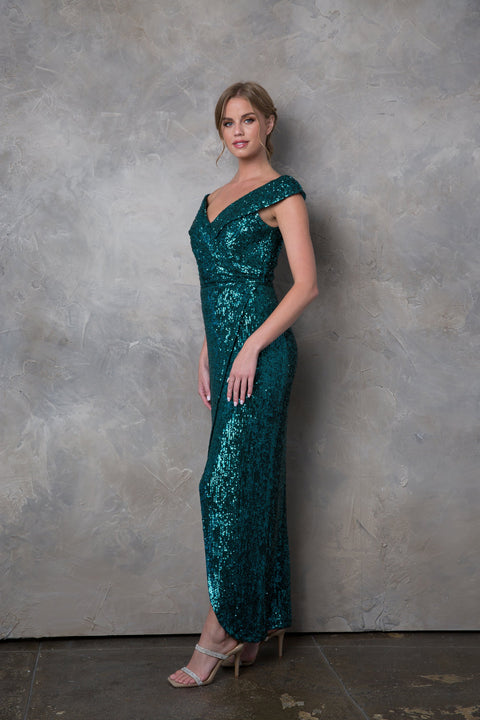 Formal Evening Gown with Long Off Shoulder