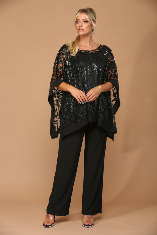 Black Formal Mother of the Bride Cape Pant Set by Eva Fashion