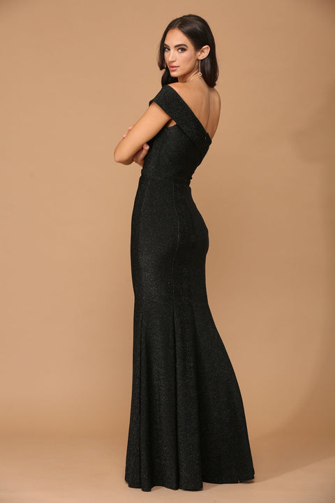 Long Metallic One Shoulder Formal Prom Dress