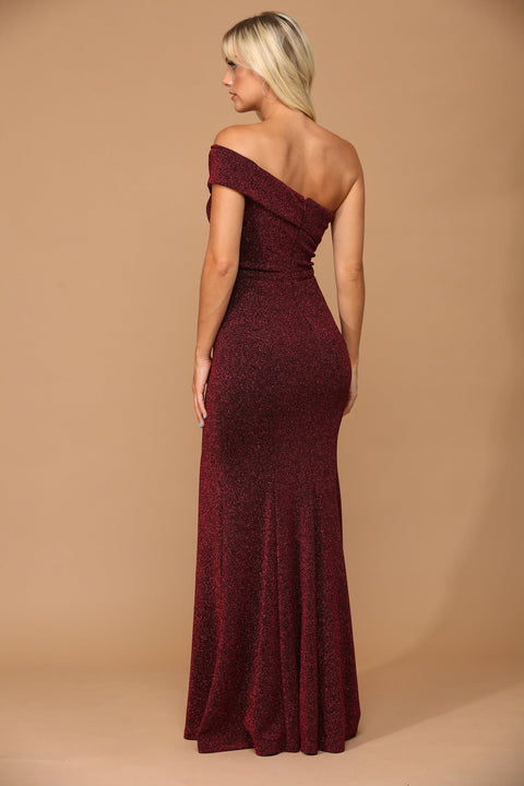 Long Metallic One Shoulder Formal Prom Dress
