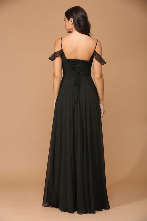 Formal Chiffon Bridesmaids Dress with Long Off Shoulder