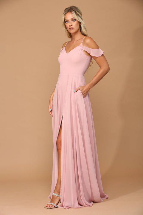 Formal Chiffon Bridesmaids Dress with Long Off Shoulder