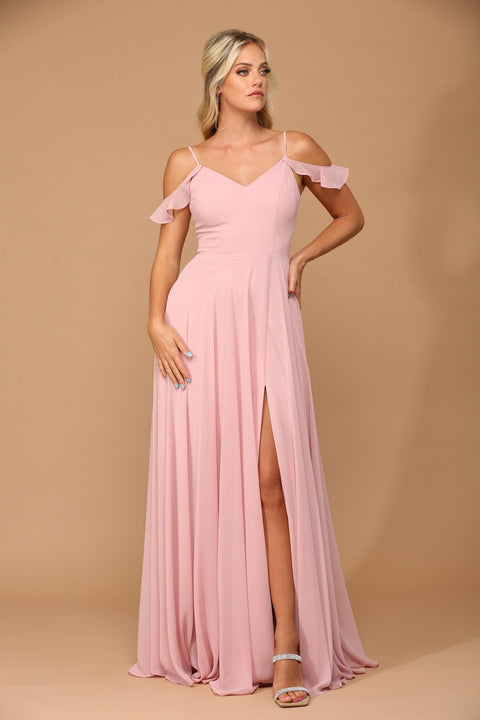 Formal Chiffon Bridesmaids Dress with Long Off Shoulder