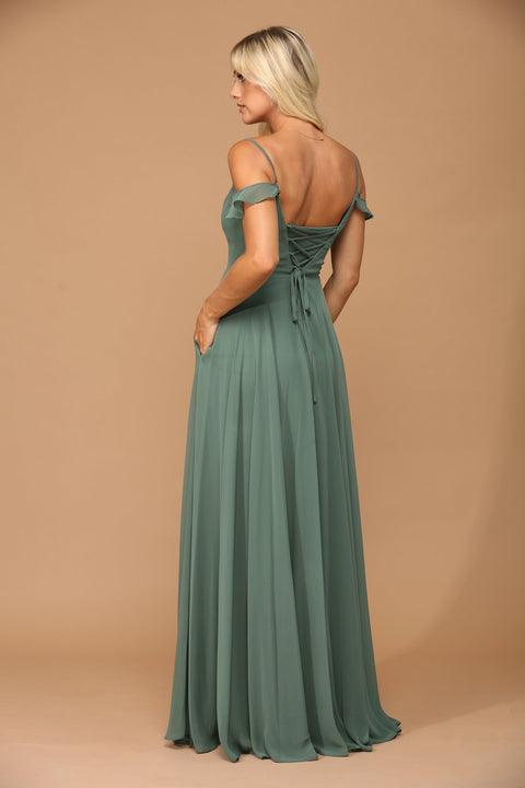 Formal Chiffon Bridesmaids Dress with Long Off Shoulder
