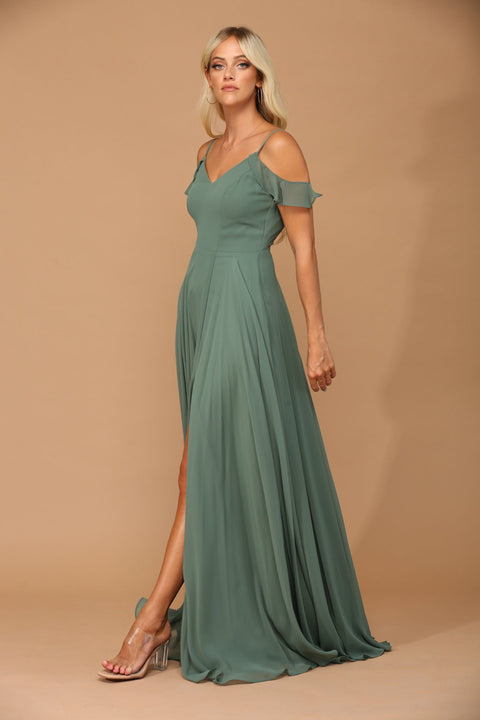 Formal Chiffon Bridesmaids Dress with Long Off Shoulder