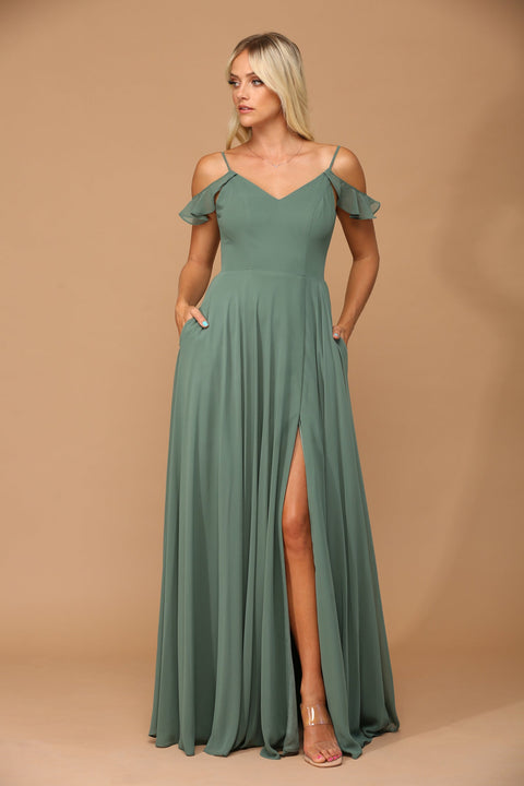 Formal Chiffon Bridesmaids Dress with Long Off Shoulder