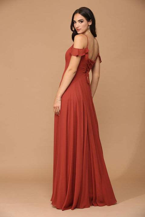 Formal Chiffon Bridesmaids Dress with Long Off Shoulder