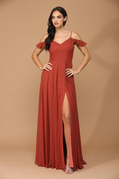 Formal Chiffon Bridesmaids Dress with Long Off Shoulder