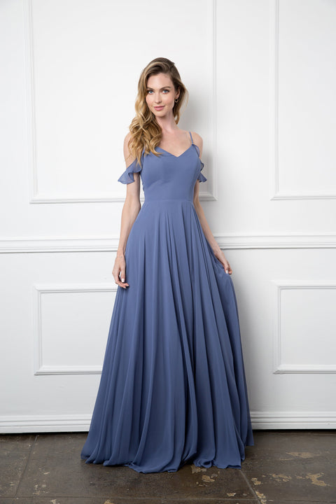 Formal Chiffon Bridesmaids Dress with Long Off Shoulder