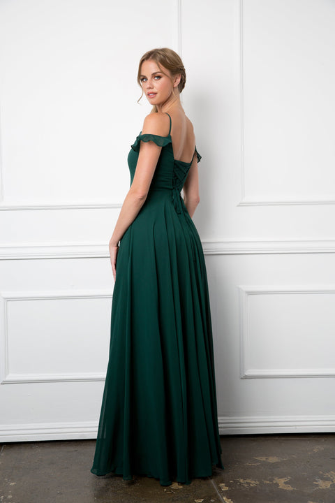 Formal Chiffon Bridesmaids Dress with Long Off Shoulder