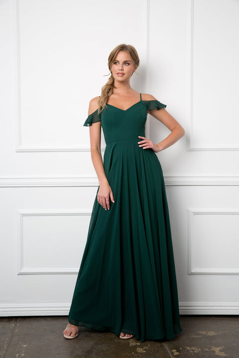 Formal Chiffon Bridesmaids Dress with Long Off Shoulder