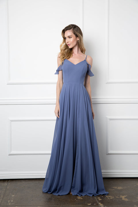 Formal Chiffon Bridesmaids Dress with Long Off Shoulder