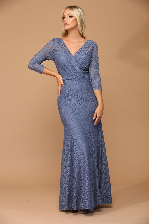 Mother of the Bride Long 3/4 Sleeve Lace Dress