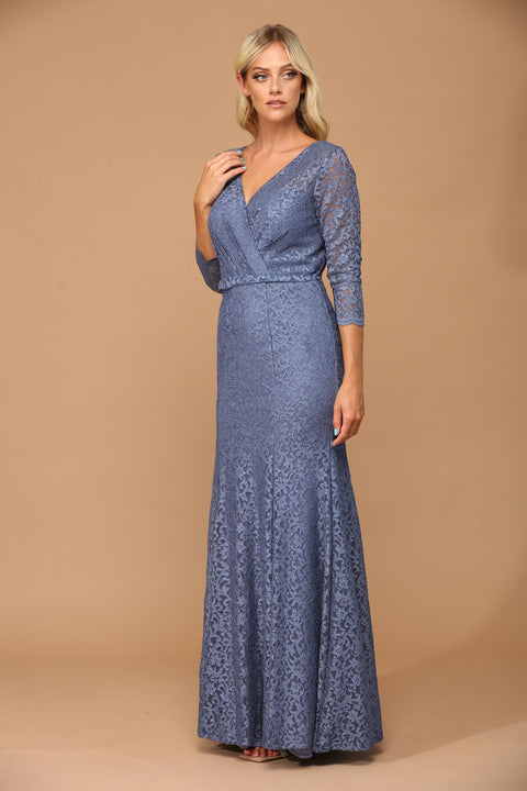 Mother of the Bride Long 3/4 Sleeve Lace Dress