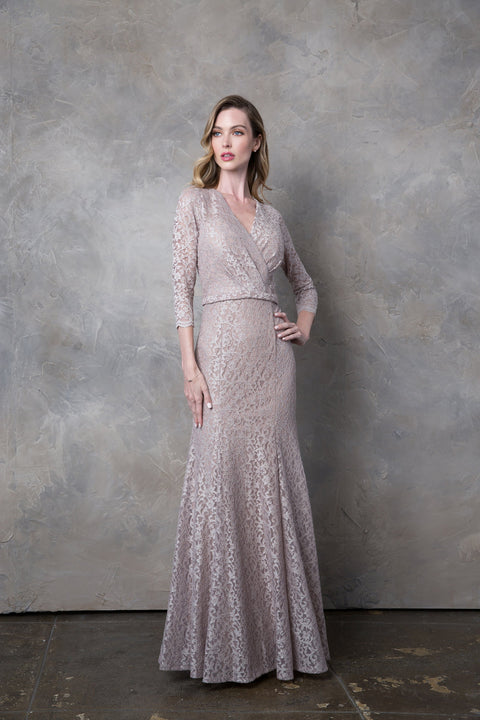 Mother of the Bride Long 3/4 Sleeve Lace Dress