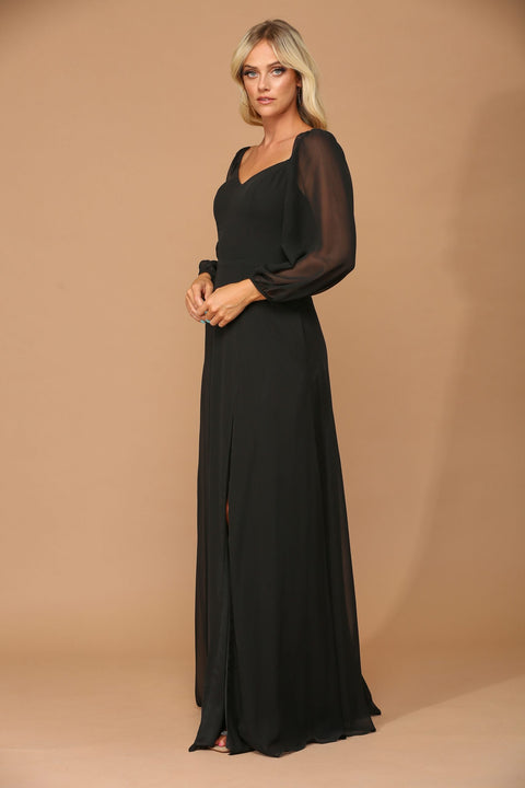 Long Sleeve Formal Chiffon Dress Casual Wedding Dress